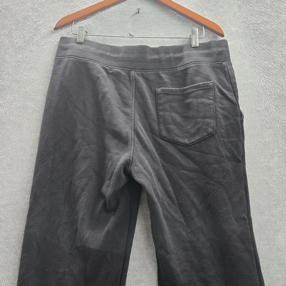 True Religion Men Pants L/G Black Embroidered Sweatpants Fleece Logo Jogger 27